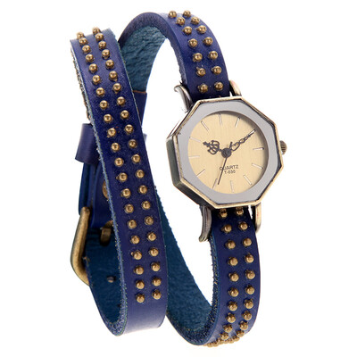 

Elegant Design Women Lady Quartz Wrist Watch Vintage Rivets Octagon Bronze Wrap Strap Bracelet