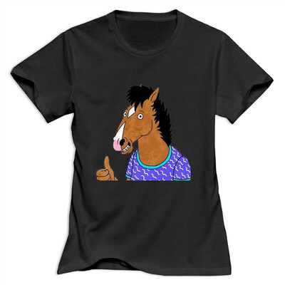 Women Bojack Horseman Logo T-Shirt 100 Cotton Retro XL Black