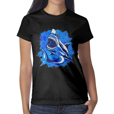 

3D Shark Teeth Womens Black t Shirts Cool Womens Ladies Cotton t-Shirts