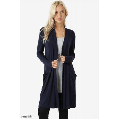 

Womens Long Sleeve Open Front Solid Slim Fit Long Cardigan Outwear Coat Loose