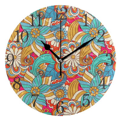 

Wall Clock Arabic Numerals Design Colorful Art Floral Round