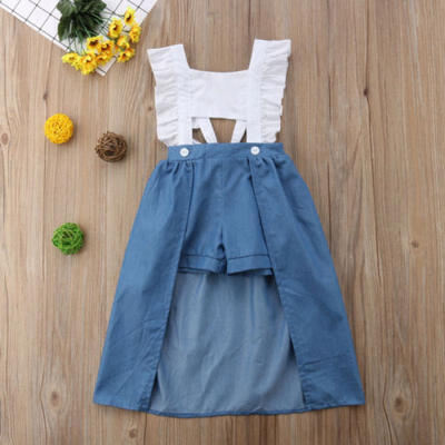 

Toddle Baby Kids Girls Dress Tops Denim Shorts Trailing Sundress Clothes Outfit