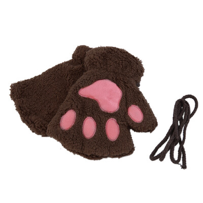 

Lovely Women Cat Claw Paw Mitten Plush Glove Costume Gift Winter Half Finger