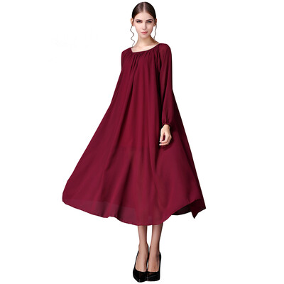 

Buenos Ninos Womens Long Sleeve Crew Neck Loose Chiffon Long Maxi Dress with Belt