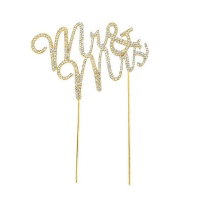 

UpperX Creative Romantic Gold tone Rhinestone Mr Mrs Wedding Cake Topper