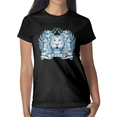 

Colorful Tiger Art Painting Womens Black t Shirts Cute Pretty Women Cotton T-Shirts