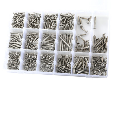 

570pcs Stainless Steel Cross Round Flat Cap Self Tapping Screws Assortment Kit