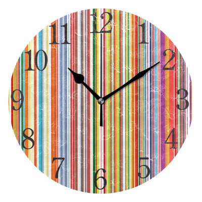 

Wall Clock Colorful Stripe Round Wall Clock Arabic Numerals Design