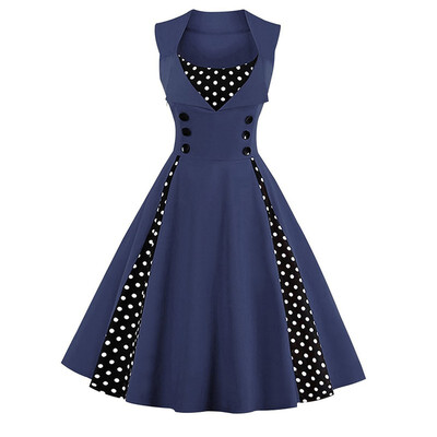 

Summer Casual Polka Dot Print Patchwork Midi Vintage Retro Party Dress