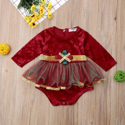 

US XMAS Newborn Baby Kids Girl Velvet Tulle Tutu Dress Rompers Jumpsuit Outfits