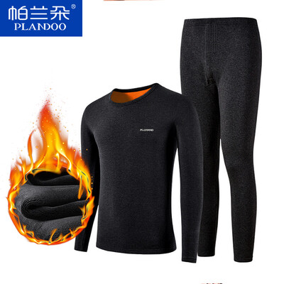 

Palando plus velvet thick thermal underwear mens suit mens autumn clothing long pants round neck bottom black XXL