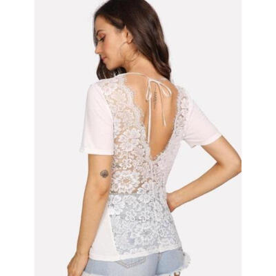 

Women Summer Backless White Loose Top Short Sleeve Blouse Casual Tops T-Shirt