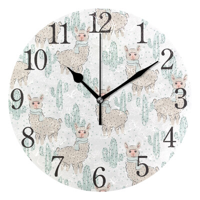 

Wall Clock Llama And Cactus Round Wall Clock Arabic Numerals Design