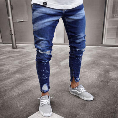 

Mens Ripped Jeans Super Skinny Slim Fit Denim Pants Destroyed Frayed Trousers