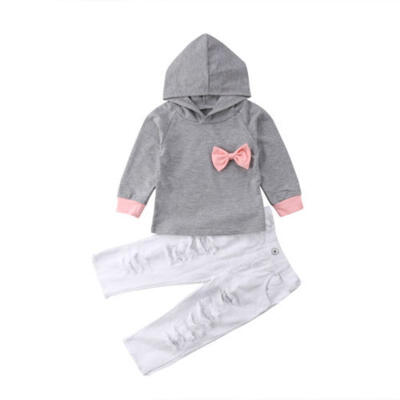 

Kids Baby Girls Cotton Top Sweater Denim Hole Pants Leggings Outfits Set Clothes
