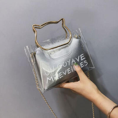 

Women PVC Mini Chain Bag Cute Transparent Clear Tote Shoulder Crossbody Handbag