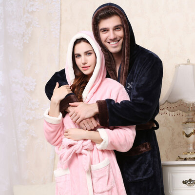

Antarctic pajamas home service thick flannel long-sleeved bathrobe lovers pajamas men&women autumn&winter color can be worn outside with a hat robe N675X21022-3 female pink M