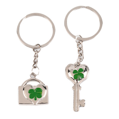

2 Pcs Lover Couples Four-Leaf Clovers Metal Keyring Bag Hanging Keychain