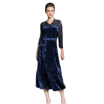 

The New Autumn Slim Wasthin V Collar Long Sleeve Lace Stitching Dress