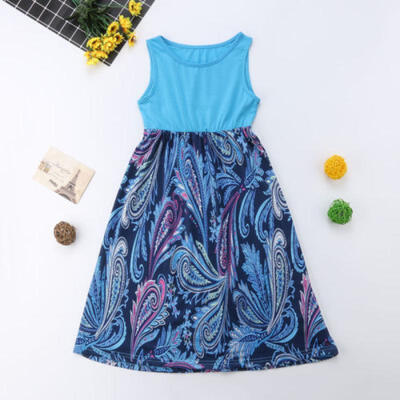 

Matching Party Dresses Women Girls Peacocks Tail Dress Family Clothes Summer