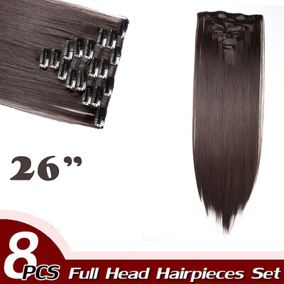 

17" Straight 8 Pcs Full Head Clip in Hair Extensions Synthetic 8 Piece 18 Clips Hairpiece Long Straight for Women