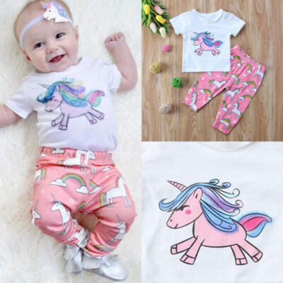 

UK Unicorn Newborn Kids Baby girl T-shirt TopsLong Pants Outfits Set Tracksuit