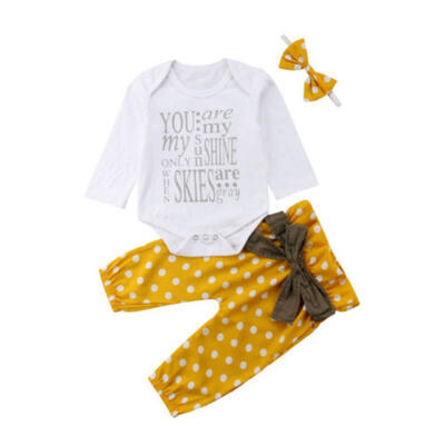 

Toddler Infant Baby Girl Romper Tops Dot Bowknot Long Pants 3Pcs Outfits Clothes