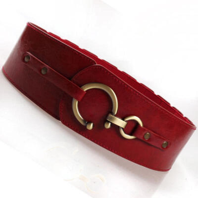 

Women Adjustable Metal Waist Belt Leather Bling Gold Plate Slim Simple Belt