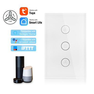 

Tuya WiFi Smart Ceiling Fan Switch USAU Smart Touch Switch Timer APP Remote Control Speed Adjustable Compatible with Amazon Alexa
