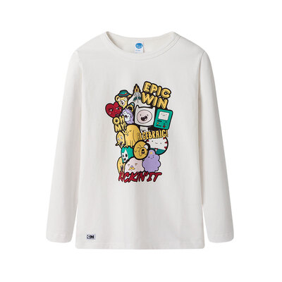 

Three Cops Dick Neutral Milky Dust Slim Stretch Cotton Children's Round Long Sleeve Shirt 2C019A0 Milky White 140