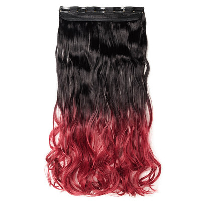 

Ombre Synthetic Fiber Clips in on Hair Extension 34 Full Head One Piece 5 Clips Long Silky Curly Wavy