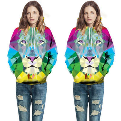

Unisex Couples 3D Cartoon Lion Print Sweatshirt Jumper Hooded Pullover Coat Top