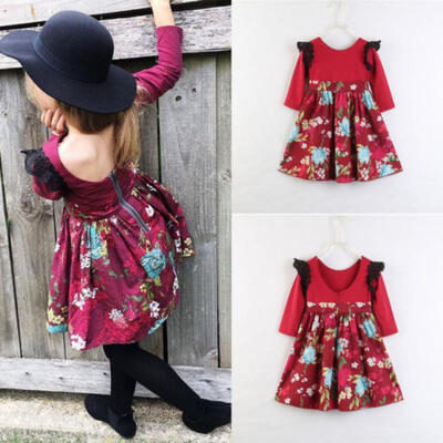 

Newborn Infant Baby Girl Floral Long Sleeve Party Pageant Prom Dress Clothes