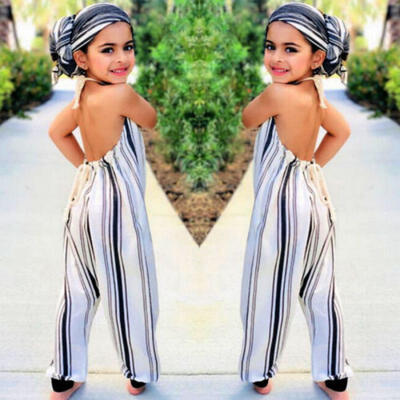 

UK Newborn Kids Baby Girl Halter Sleeveless Stripe Romper Sunsuit Clothes Outfit