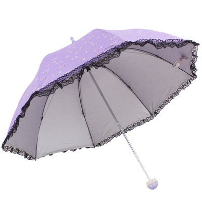 

【Jingdong Supermarket】 Paradise umbrella high-density polyester silver rubber silk printed black lace edge three fold mushroom sunny umbrella umbrella blue 36038E