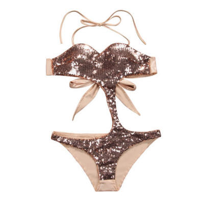 

Women Sexy One-Piece Sequin Bikini SideTie Swimsuit Swimwear Beach Bathing Suit