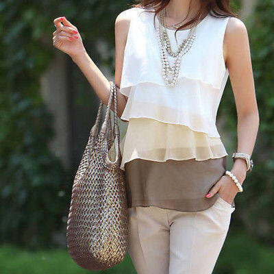 

New Women Chiffon Halter Multicolor Layer Sundress Top Shirt Vest Blouses