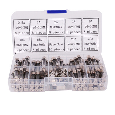 

72pcs M6 * 30 мм Предохранитель стеклянной трубки ассорти Kit 0.5 / 1/23/5/10/15/20/30 250В