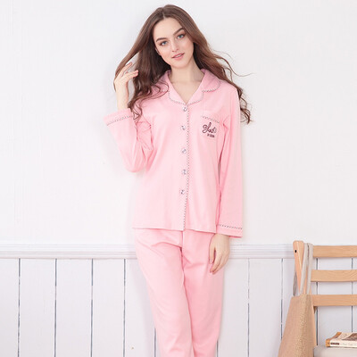 

[Jingdong supermarket] red beans home (Hodohome) couple pajamas women autumn soft cotton knitted lapel long sleeve home service suit shrimp red 160 / 84A