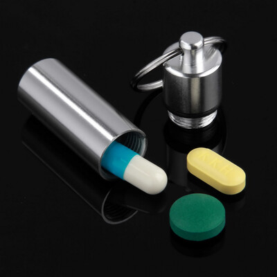 

Aluminum Pill Box Case Medicine Bottle Holder Container Keychain Waterproof