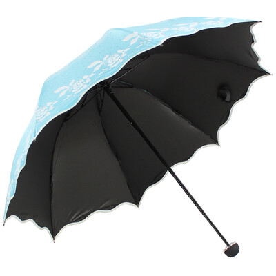 

Jingdong supermarket] paradise umbrella flowers princess black silk silk cloth package wave edge three fold mushroom sunny umbrella sun umbrella fruit green 33235E