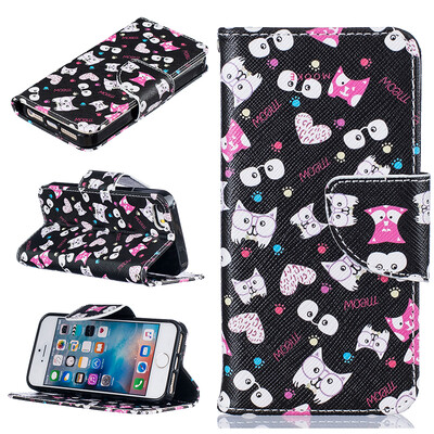 

Black cat Design PU Leather Flip Cover Wallet Card Holder Case for IPHONE 5/5S/5SE
