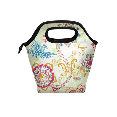 

Lunch Tote Bag Flower Travel Picnic Insulated Lunch Handbags Portable Zipper Lunch Bag Box