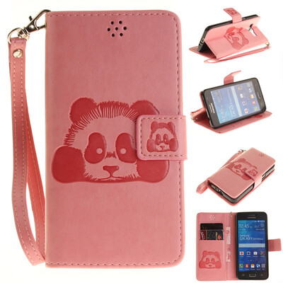

Pink Panda Style Embossing Classic Flip Cover with Stand Function and Credit Card Slot for SAMSUNG GALAXY Grand Prime G530