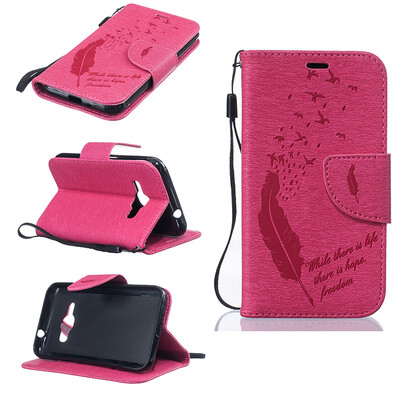 

Rose red Feathers and birds Style Embossing Classic Flip Cover with Stand Function and Credit Card Slot for SAMSUNG Galaxy J1 2016/J120F