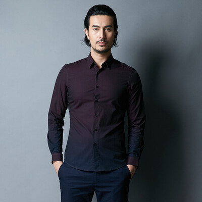 

YOMS с длинными рукавами рубашки мужские хлопчатобумажные мужские корейские версии градиентного бизнеса Slim-free мужская мужская рубашка темно-красный XXL 185