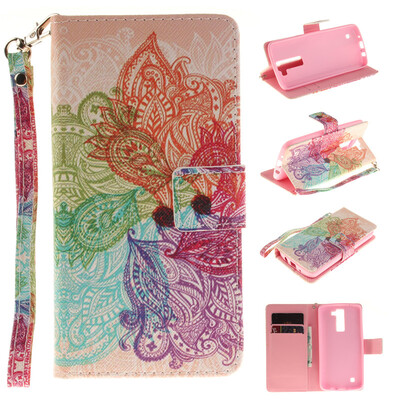 

Красочные цветы Дизайн PU кожа флип кошелек карты держатель чехол для LG K8