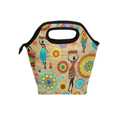 

Insulated Lunch Tote Bag Painting Woman Travel Picnic Lunch Handbags Portable Zipper Lunch Bag Box