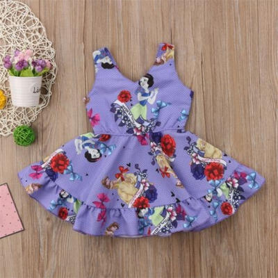 

Toddler Kids Baby Flower Girl Kids Princess Snow White Floral Party Mini Dresses