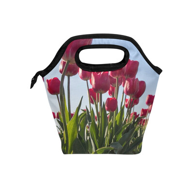 

Red Tulip Lunch Bag Tote Bag Travel Picnic Organizer Lunch Holder Handbags Lunch Bag Box